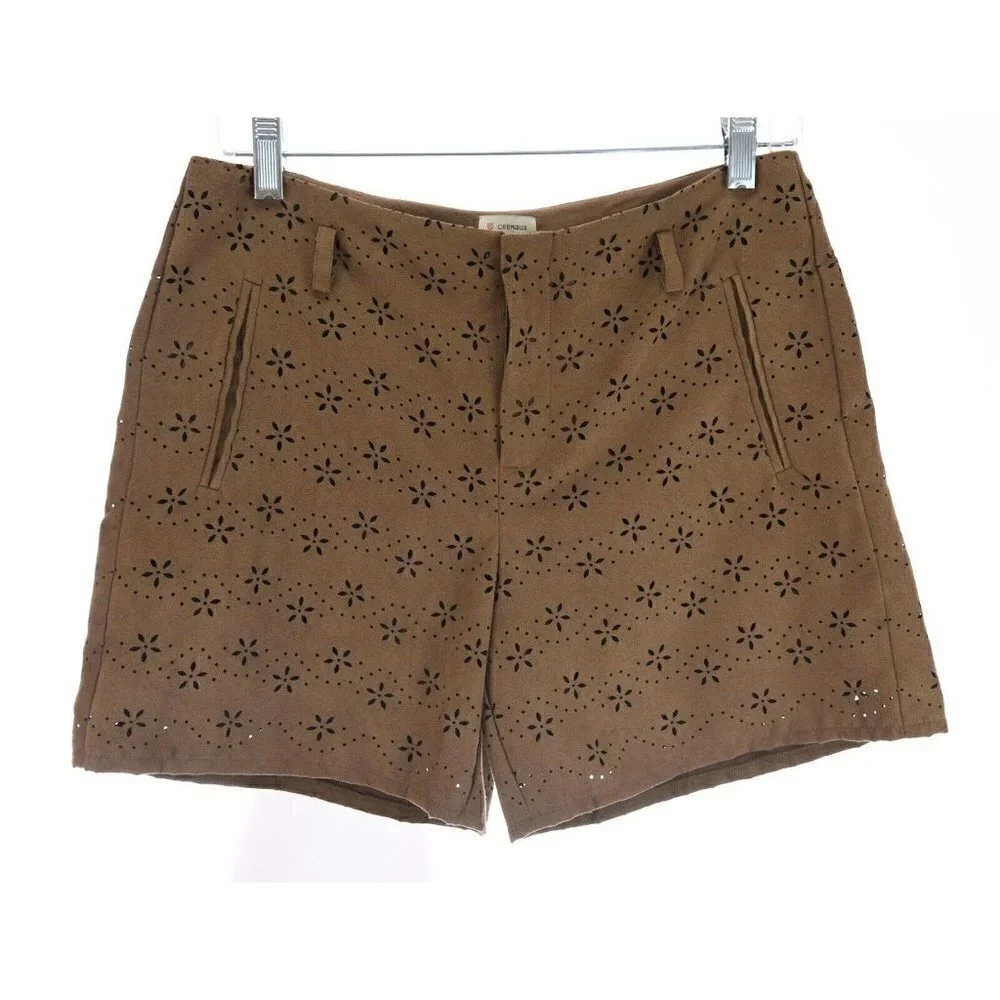 Cremieux Sz 4 Daniel Brown Faux Leather Suede Perforated Floral Shorts Women s